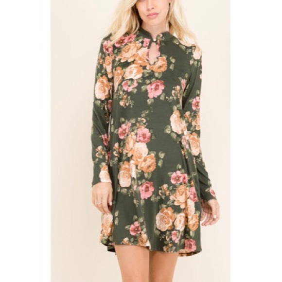 ✨LAST ONES✨Olive floral side pocket swing dress - Picture 6 of 6